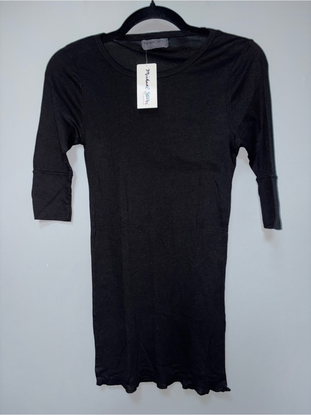 Michael Stars Black Women's Crewneck Tee Classic Casual 3/4 Sleeve Size S/M